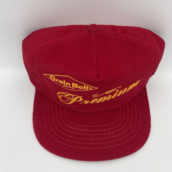 Grain Belt Premium Beer Red Corduroy SnapBack Hat USA Made Rare Spartan Vintage - Picture 3 of 13